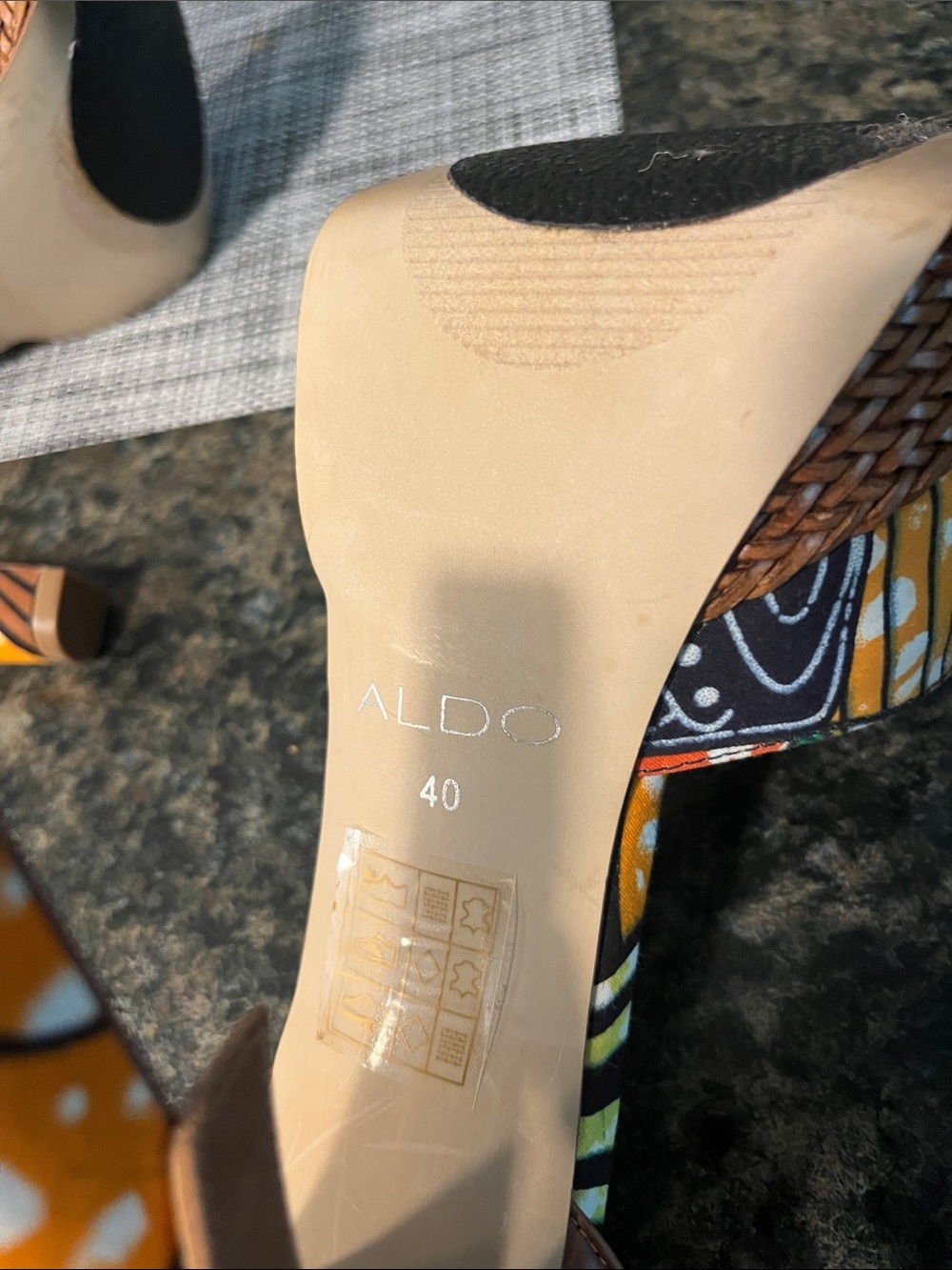 ALDO Yellow & Black Patterned Peep-Toe Wedge Sandals - Picture 4 of 4